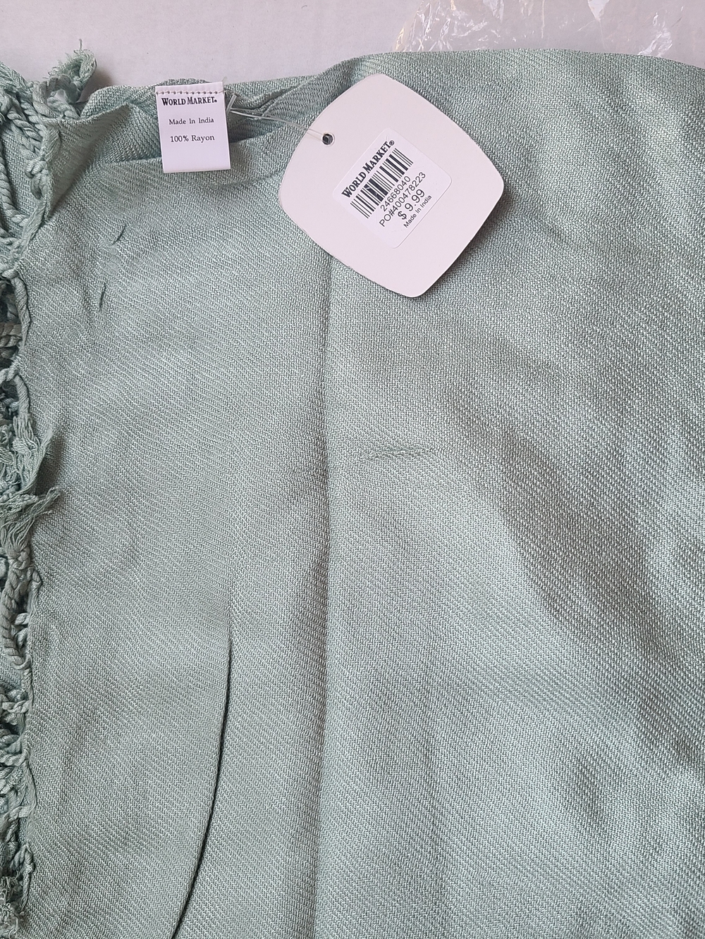 Cost Plus World Market Mint Green Rayon Fringe Scarf Wrap